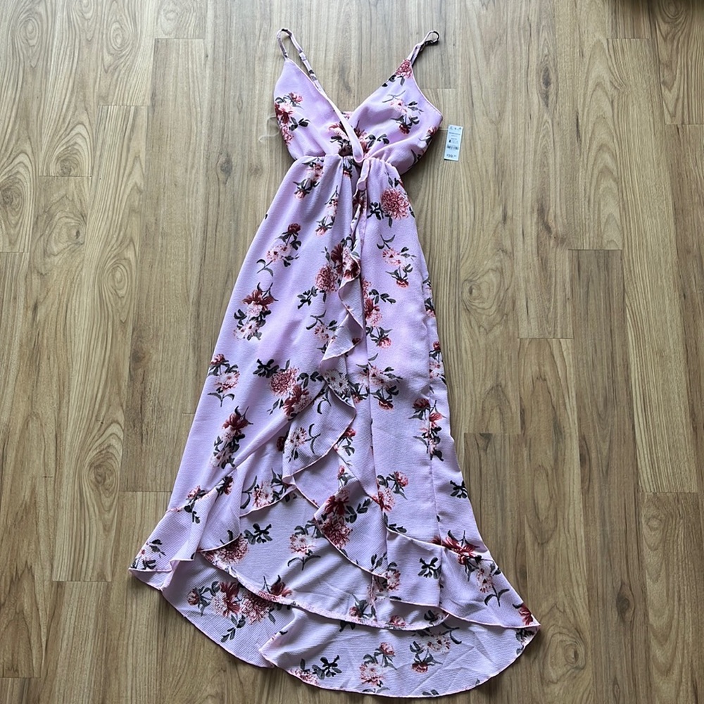 NWT Ardene pink floral maxi v-neck dress | size XS